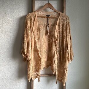 Coco + Carmen Tan Embroidered Sheer Boho Kimono NWT Sz: S/M